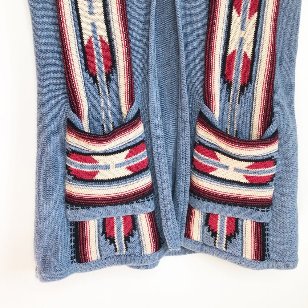 Vintage Boho Western Cottagecore Oversized Aztec Knit Long Vest Sweater Bohemian - Picture 4 of 7